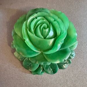 Vintage Green Rose Shaped Bakelite Brooch